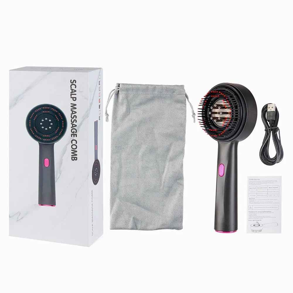 Electric Vibration Massage Comb - Red Light Therapy - Hair Massage Scalp Brush - Liquid Oil Applicator