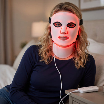 Silicone LED Face Mask With Neck - 7 Colors LED Photon Red Light Infrared Therapy - Flexible Facial Mask Skin Repair - Wireless Use