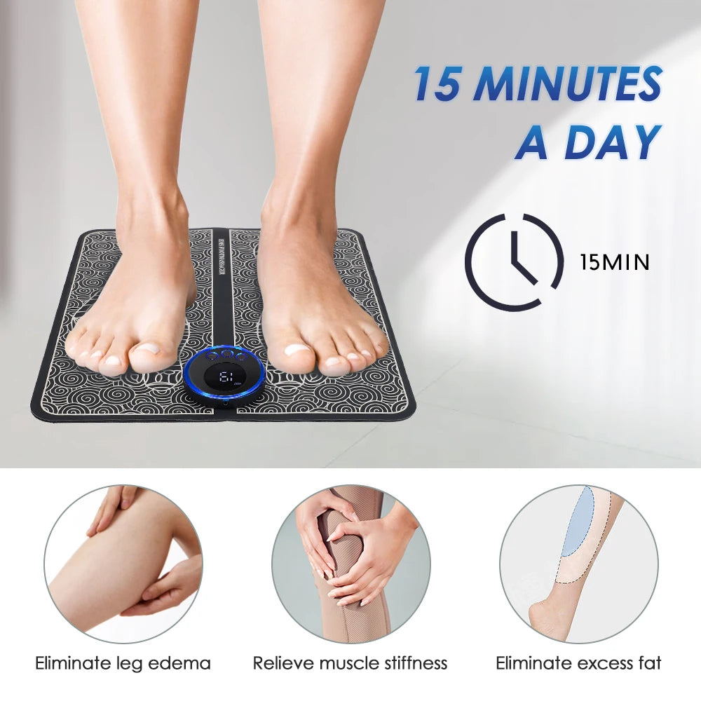 Rechargeable Electric Foot Massager Pad - Electrostimulator Massage Mat - EMS Muscle Massager