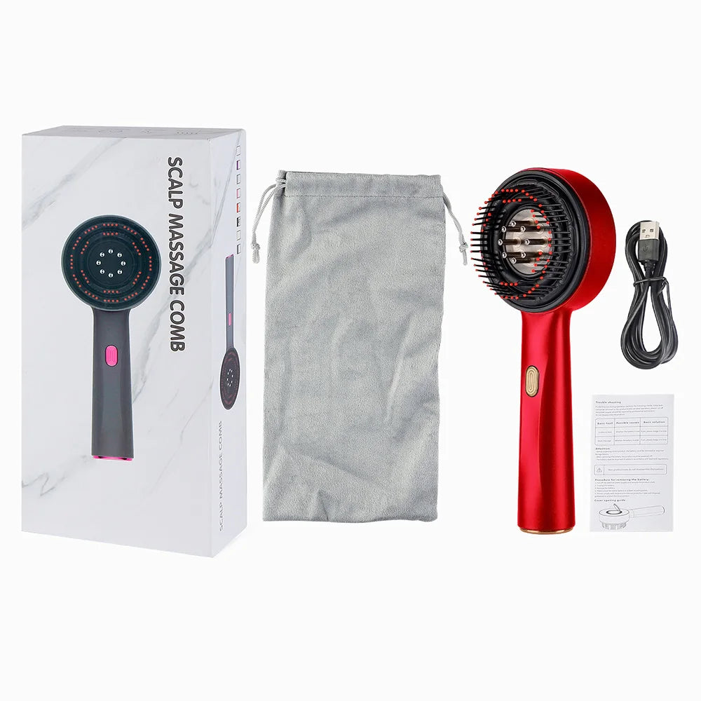 Electric Vibration Massage Comb - Red Light Therapy - Hair Massage Scalp Brush - Liquid Oil Applicator