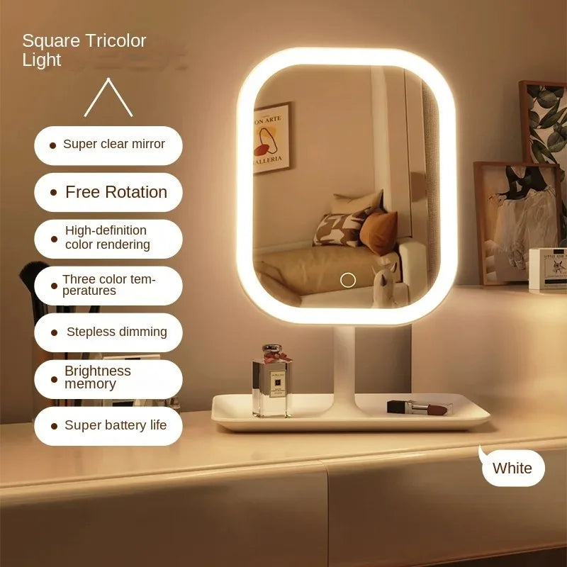 Modern Desktop Vanity Mirror - 3 Color Light LED Makeup Mirror