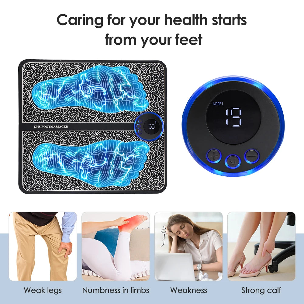 Rechargeable Electric Foot Massager Pad - Electrostimulator Massage Mat - EMS Muscle Massager