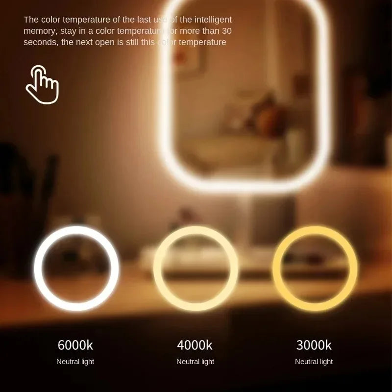 Modern Desktop Vanity Mirror - 3 Color Light LED Makeup Mirror