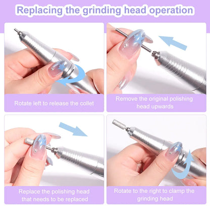 Nail Drill 45000 RPM  Rechargeable Electric Nail File - File for Acrylic Gel Removing & Polishing Gel for Home/Salon Manicure Pedicure