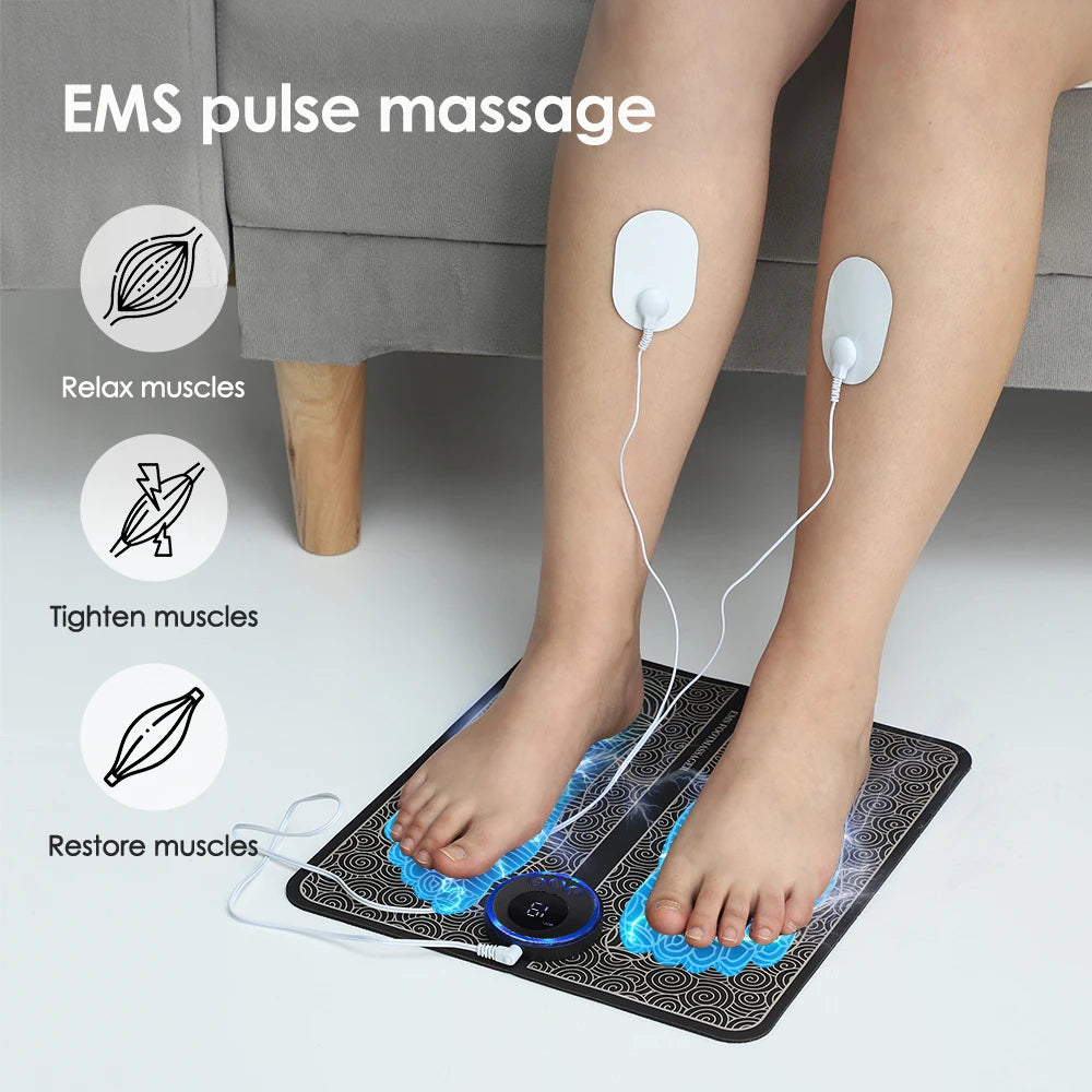 Rechargeable Electric Foot Massager Pad - Electrostimulator Massage Mat - EMS Muscle Massager