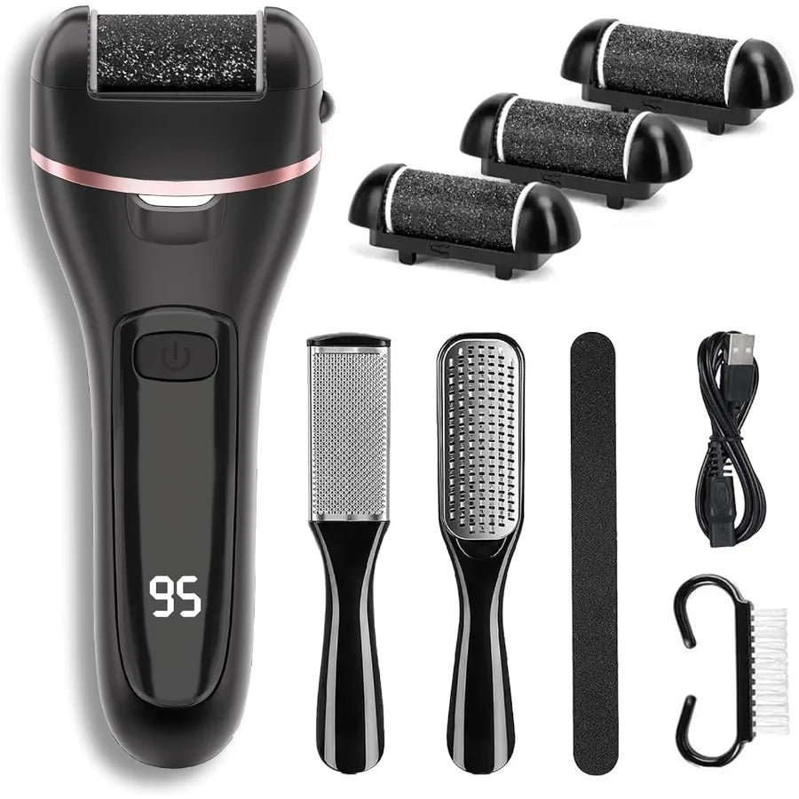 Electric Callus Remover for Feet - 3 Roller Heads and 2 Speed Settings - Rechargeable and Waterproof Foot File