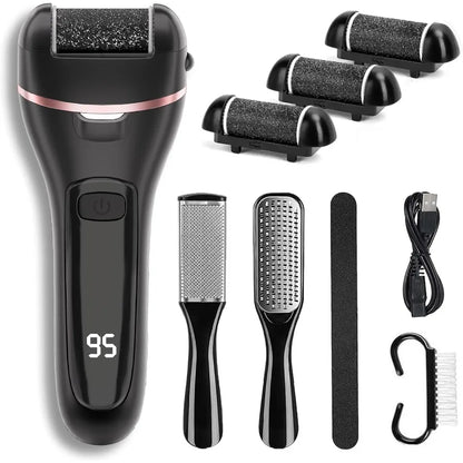 Electric Callus Remover for Feet - 3 Roller Heads and 2 Speed Settings - Rechargeable and Waterproof Foot File