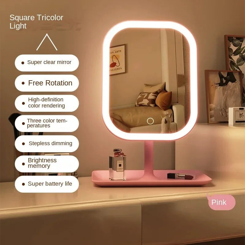 Modern Desktop Vanity Mirror - 3 Color Light LED Makeup Mirror