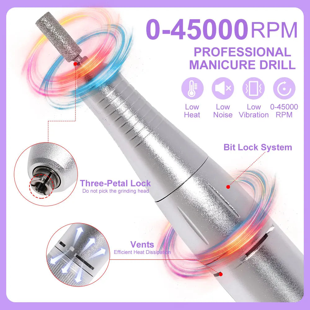 Nail Drill 45000 RPM  Rechargeable Electric Nail File - File for Acrylic Gel Removing & Polishing Gel for Home/Salon Manicure Pedicure