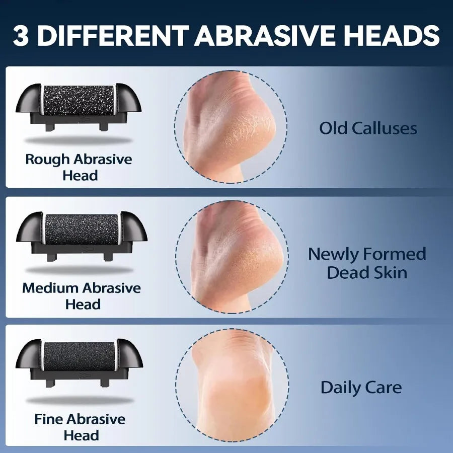 Electric Callus Remover for Feet - 3 Roller Heads and 2 Speed Settings - Rechargeable and Waterproof Foot File