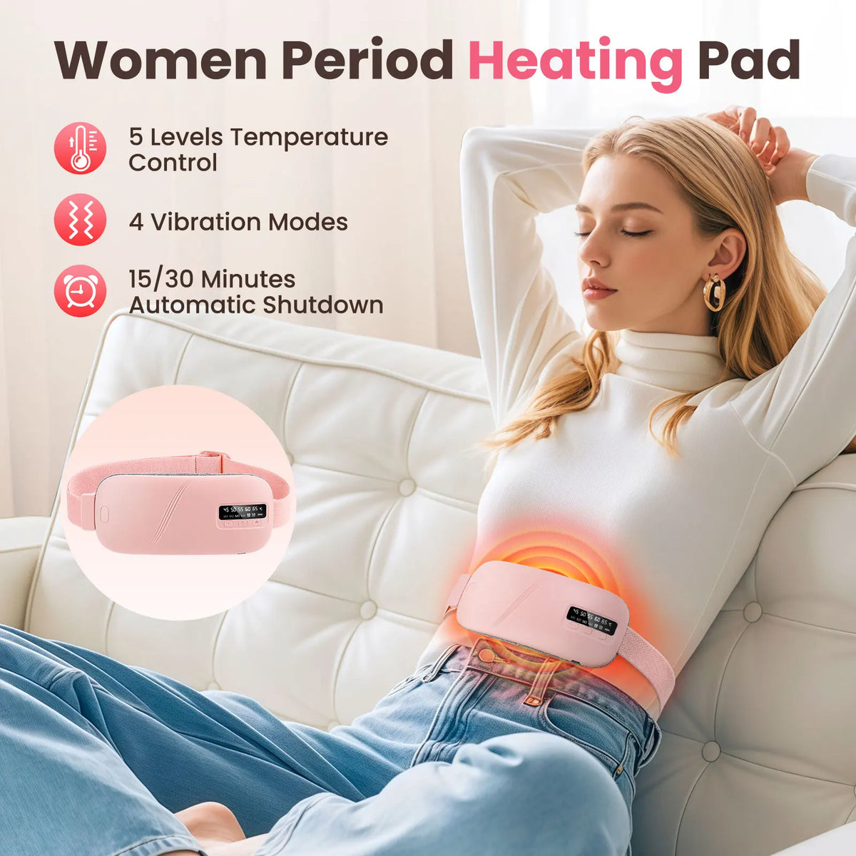 5 Mode Electric Heating Vibration Waist Massage Belt - Heating Pad for Cramp Relief