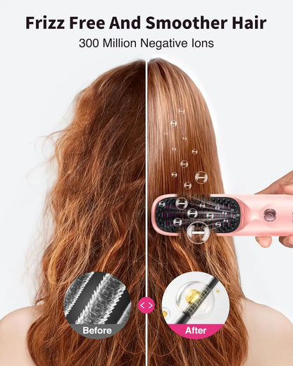 Cordless Hair Straightener Brush - 450°F Adjustable Temp - 10000mAh Travel Wireless Straightening Comb