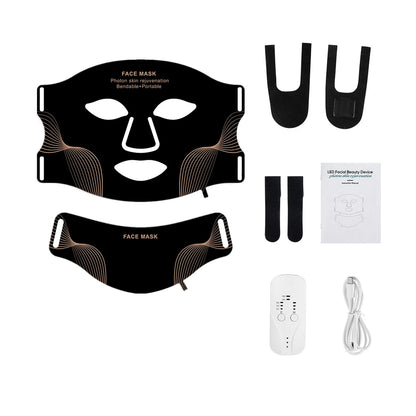 Silicone LED Face Mask With Neck - 7 Colors LED Photon Red Light Infrared Therapy - Flexible Facial Mask Skin Repair - Wireless Use