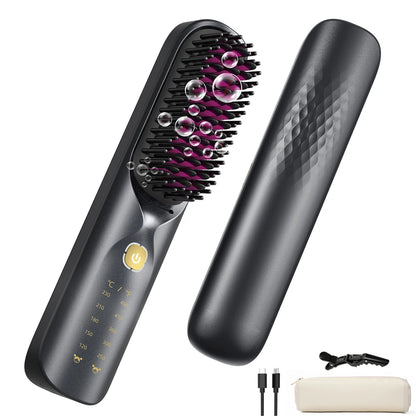 Cordless Hair Straightener Brush - 450°F Adjustable Temp - 10000mAh Travel Wireless Straightening Comb