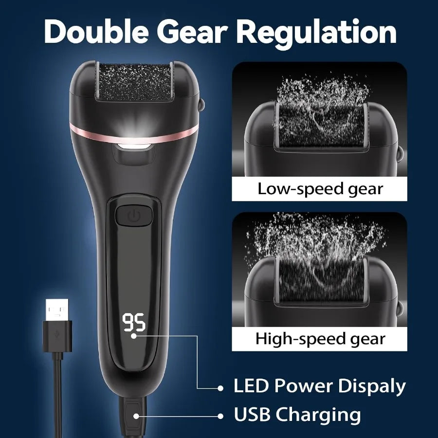 Electric Callus Remover for Feet - 3 Roller Heads and 2 Speed Settings - Rechargeable and Waterproof Foot File