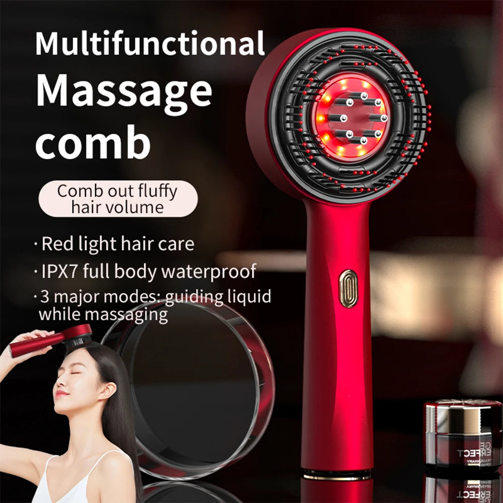 Electric Vibration Massage Comb - Red Light Therapy - Hair Massage Scalp Brush - Liquid Oil Applicator