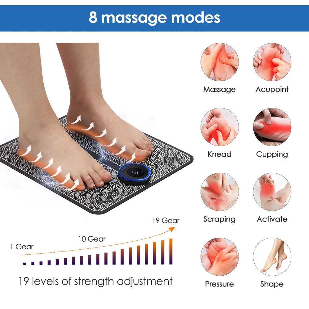 Rechargeable Electric Foot Massager Pad - Electrostimulator Massage Mat - EMS Muscle Massager