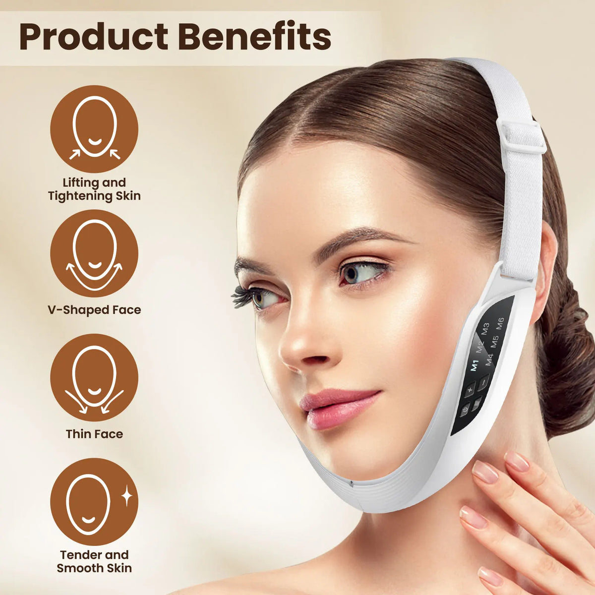 Electric V Face Lifting Beauty Device - 6 Modes 8 Levels EMS Micro - Firming Facial Massager Double Chin Removal Skin Care